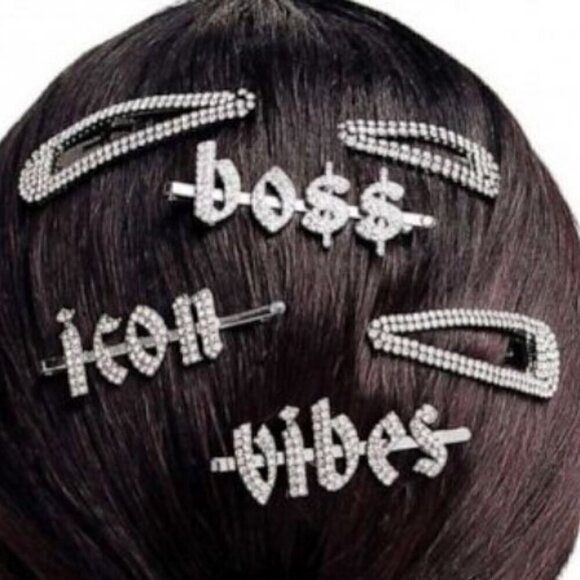 New Kitsch X Justine Marjan Rhinestone Bobby Pins QUEEN DAMN VIBES BOSS BADASS